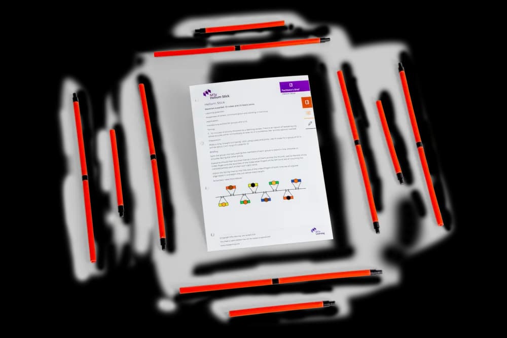 Photograph of the MTa Helium Stick activity manual and parts