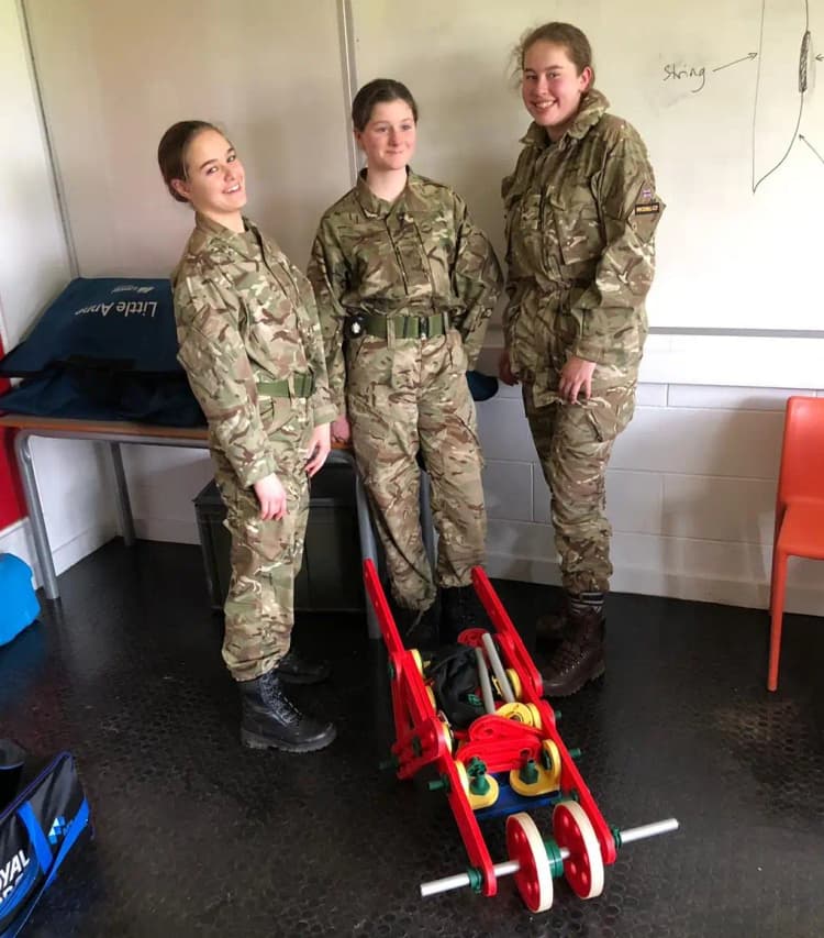 Cadets actively collaborating with MTa STEM kit, learning hands-on problem-solving and teamwork