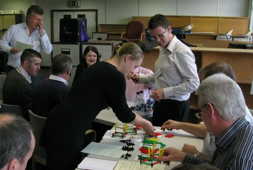 Executives actively engaged in a KanDo Lean activity, improving collaboration and problem-solving skills.